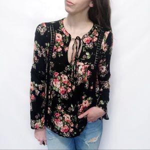 Altar’d State Floral Print Gauzy Bell Sleeve Top